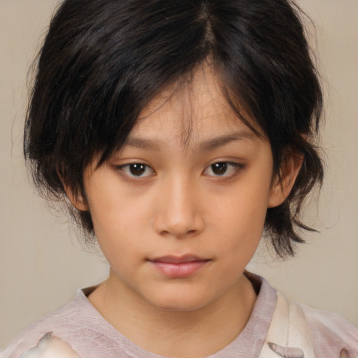 Neutral asian child female with medium  brown hair and brown eyes