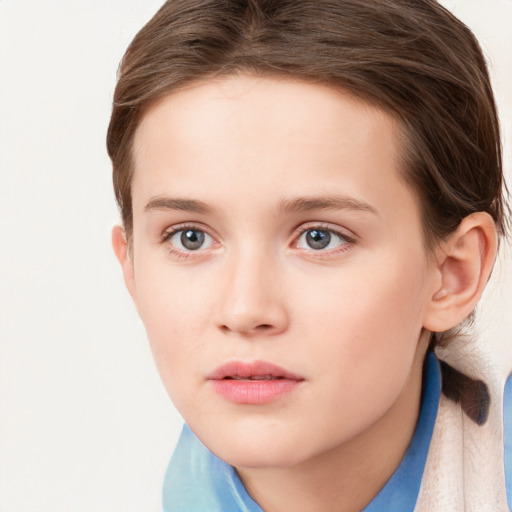 Neutral white child female with short  brown hair and grey eyes