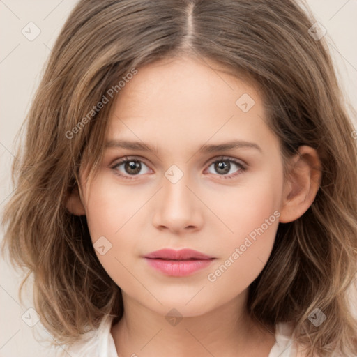 Neutral white child female with long  brown hair and brown eyes