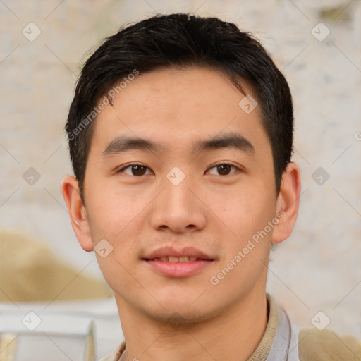 Neutral asian young-adult male with short  brown hair and brown eyes