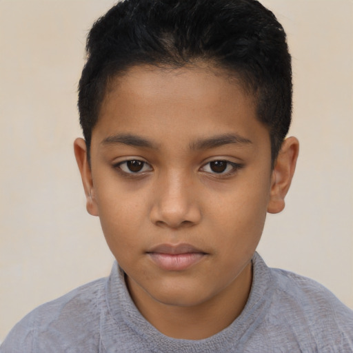 Neutral latino child male with short  black hair and brown eyes