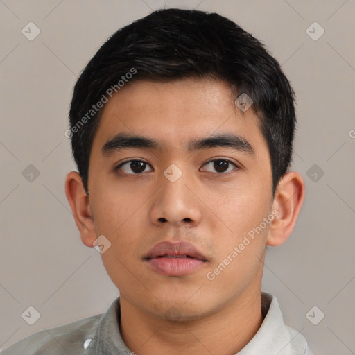 Neutral asian young-adult male with short  black hair and brown eyes