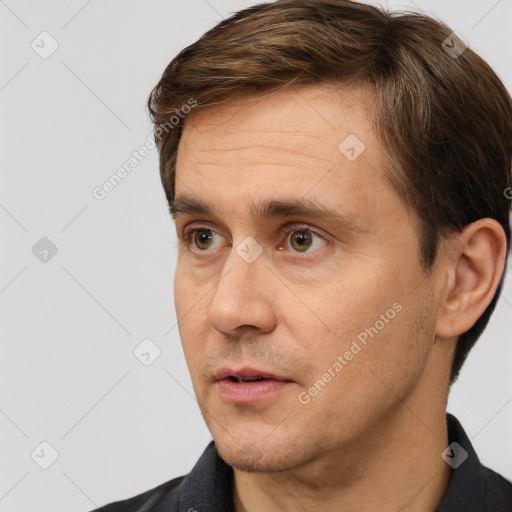 Neutral white adult male with short  brown hair and brown eyes