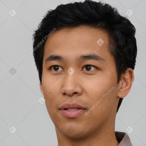 Neutral asian young-adult male with short  brown hair and brown eyes