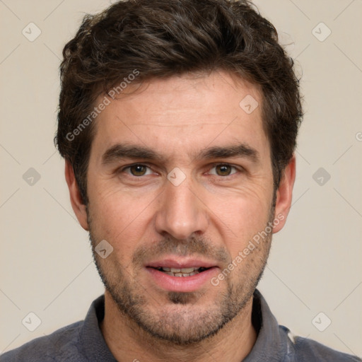 Neutral white adult male with short  brown hair and brown eyes