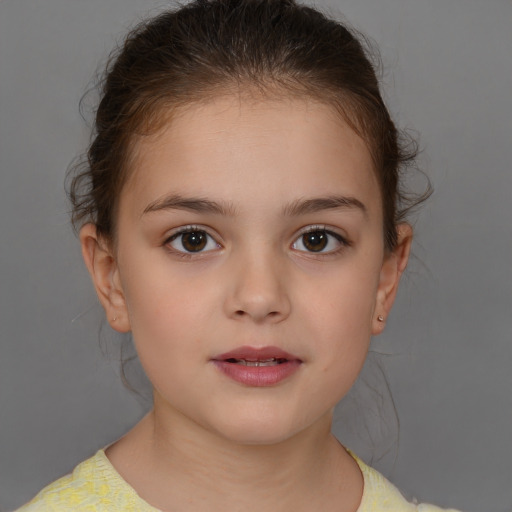 Neutral white child female with medium  brown hair and brown eyes