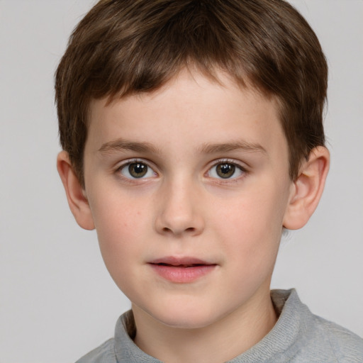 Neutral white child male with short  brown hair and grey eyes