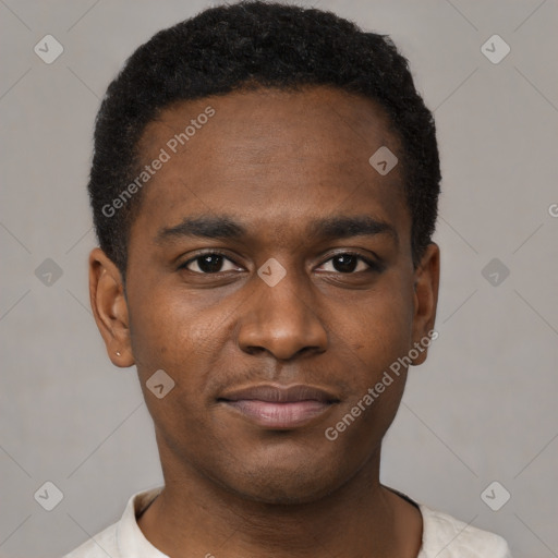 Neutral black young-adult male with short  brown hair and brown eyes