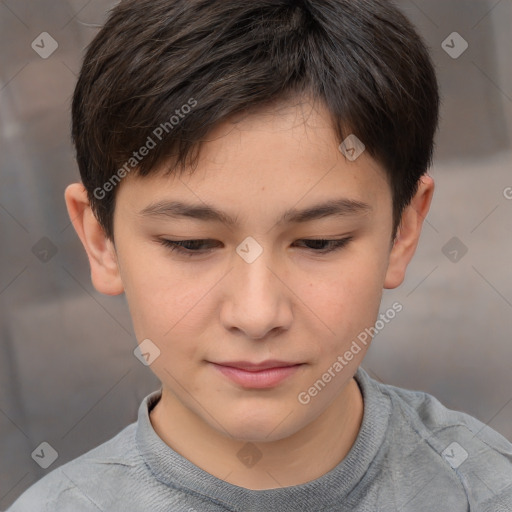 Joyful white child male with short  brown hair and brown eyes