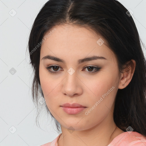 Neutral asian young-adult female with medium  brown hair and brown eyes