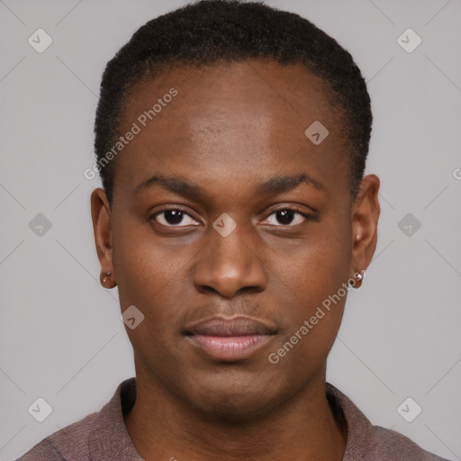 Neutral black young-adult male with short  brown hair and brown eyes