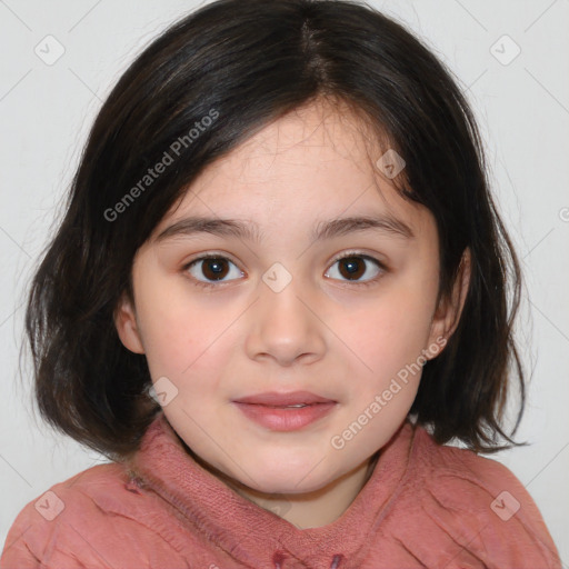 Neutral white child female with medium  brown hair and brown eyes