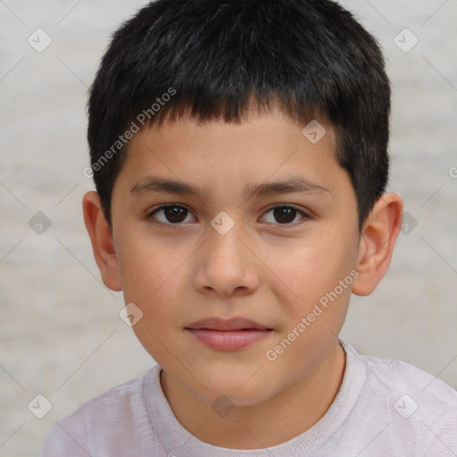 Joyful white child male with short  brown hair and brown eyes