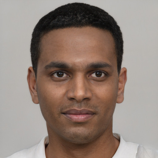 Neutral black young-adult male with short  brown hair and brown eyes