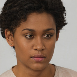 Neutral black young-adult female with short  brown hair and brown eyes