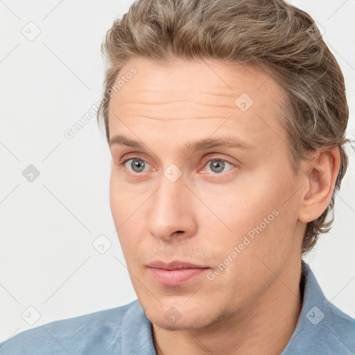 Neutral white adult male with short  brown hair and brown eyes