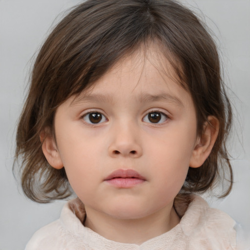 Neutral white child female with medium  brown hair and brown eyes