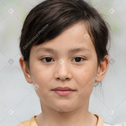 Neutral white child female with medium  brown hair and brown eyes