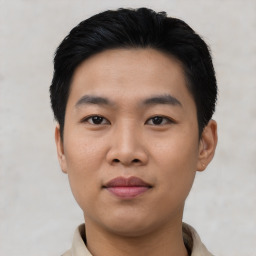 Neutral asian young-adult male with short  black hair and brown eyes