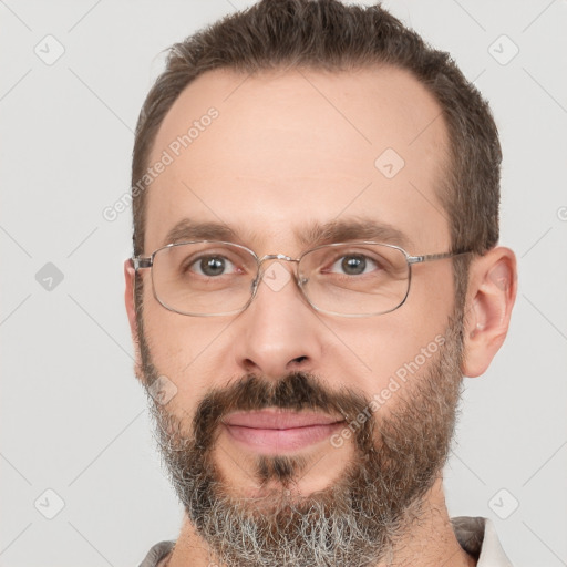 Neutral white adult male with short  brown hair and brown eyes