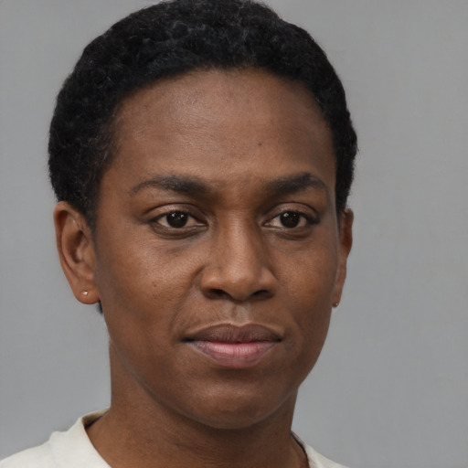 Neutral black young-adult male with short  brown hair and brown eyes