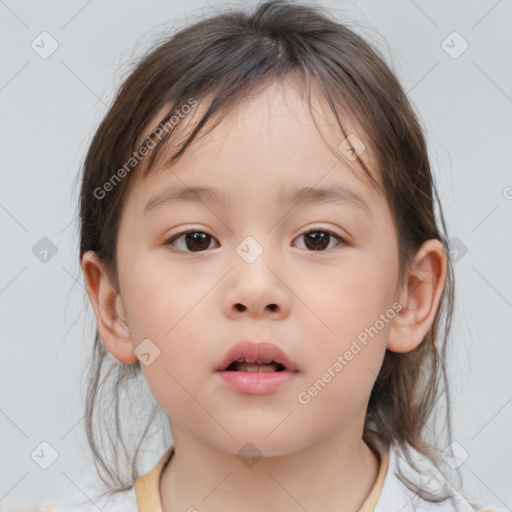 Neutral white child female with medium  brown hair and brown eyes