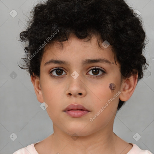 Neutral white child female with short  brown hair and brown eyes