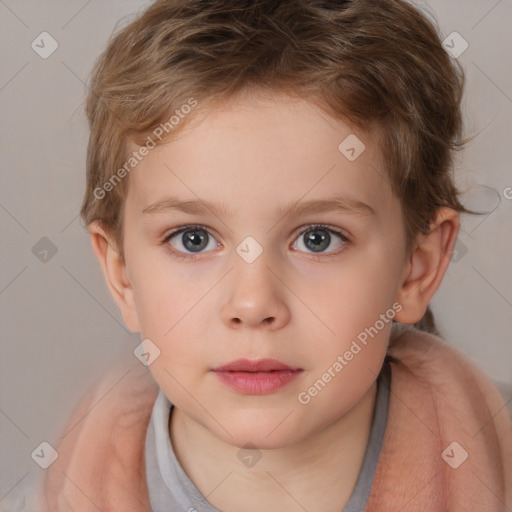 Neutral white child female with short  brown hair and brown eyes