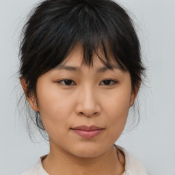 Neutral asian young-adult female with medium  brown hair and brown eyes