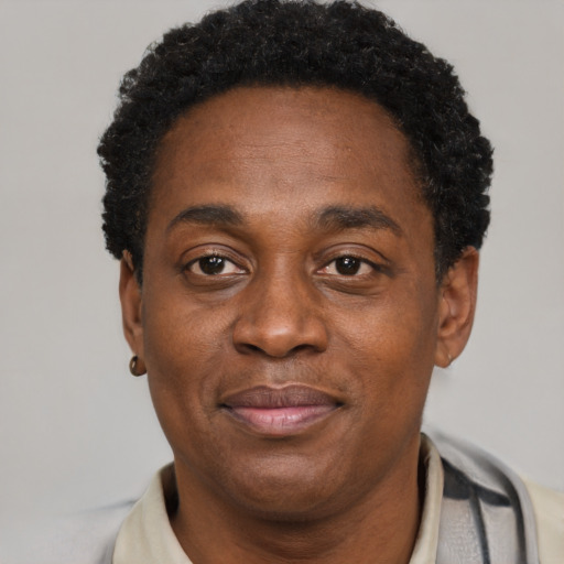 Joyful latino adult male with short  black hair and brown eyes