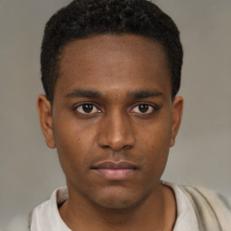 Neutral black young-adult male with short  brown hair and brown eyes