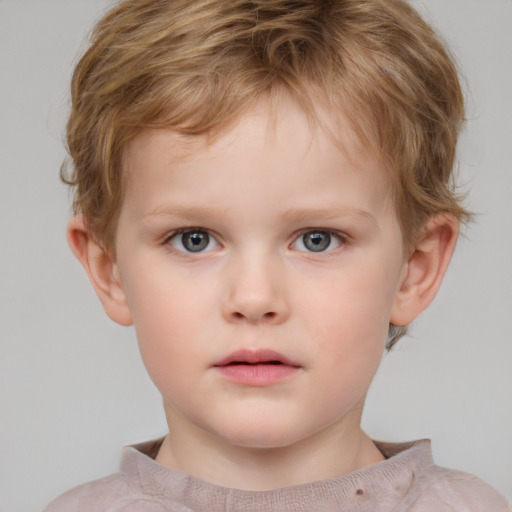 Neutral white child male with short  brown hair and grey eyes