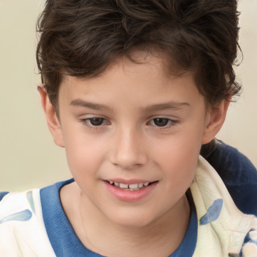 Joyful white child male with short  brown hair and brown eyes