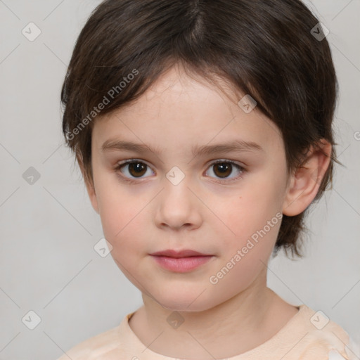 Neutral white child female with medium  brown hair and brown eyes