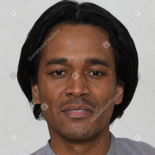 Neutral asian adult male with short  black hair and brown eyes
