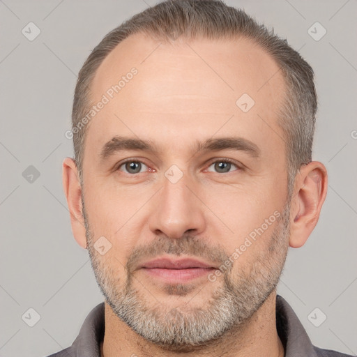 Neutral white adult male with short  brown hair and brown eyes