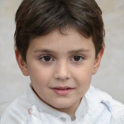 Joyful white child female with short  brown hair and brown eyes