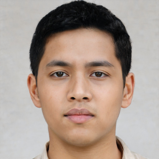 Neutral asian young-adult male with short  black hair and brown eyes