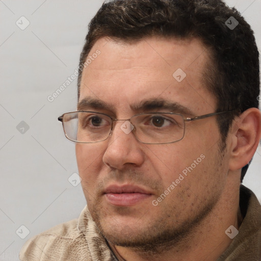 Neutral white adult male with short  brown hair and brown eyes