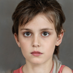 Neutral white child female with short  brown hair and grey eyes