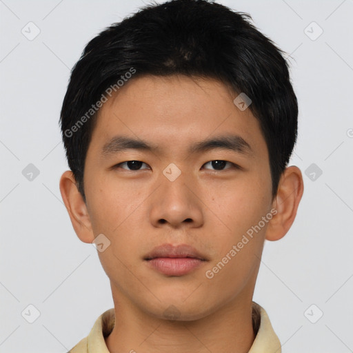 Neutral asian young-adult male with short  brown hair and brown eyes