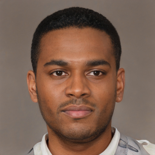 Neutral latino young-adult male with short  brown hair and brown eyes