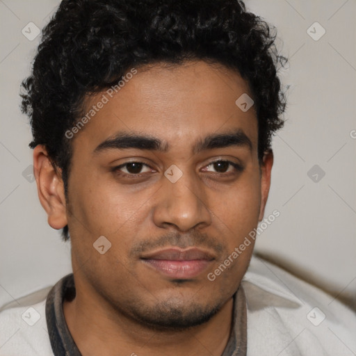 Neutral latino young-adult male with short  brown hair and brown eyes