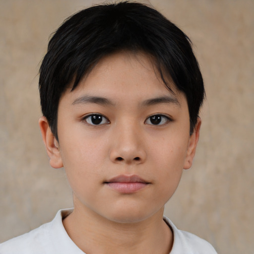 Neutral asian young-adult female with short  brown hair and brown eyes