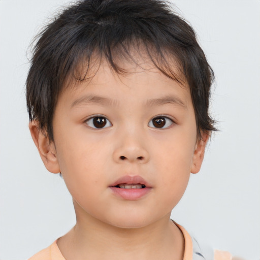 Neutral asian child male with short  brown hair and brown eyes