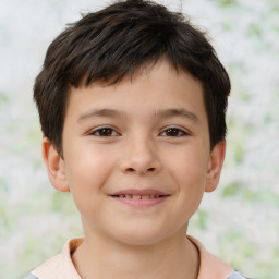 Joyful white child male with short  brown hair and brown eyes