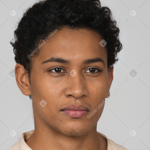 Neutral latino young-adult male with short  brown hair and brown eyes