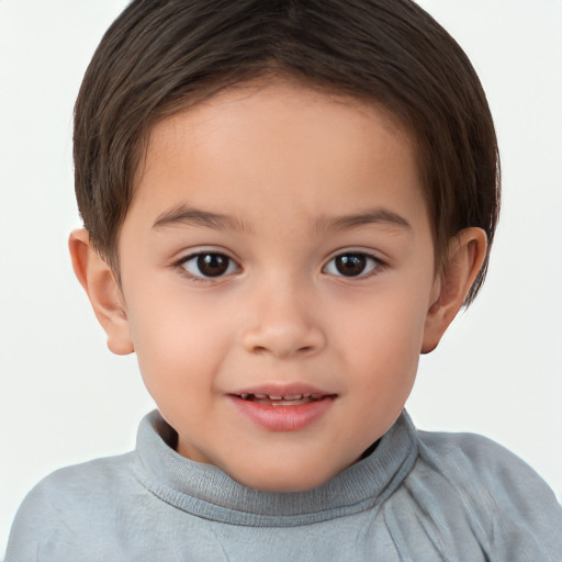 Joyful white child female with short  brown hair and brown eyes