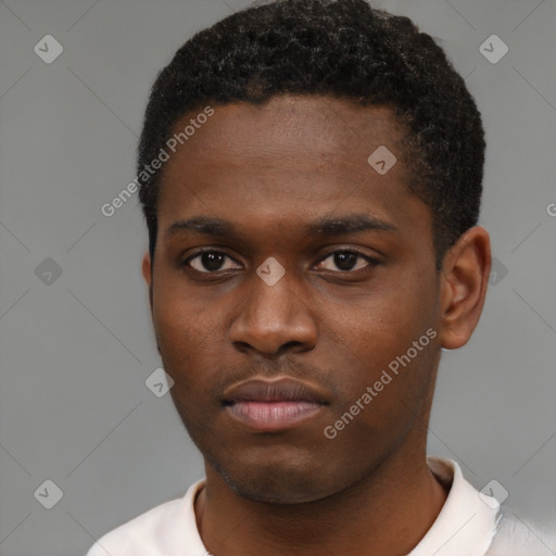 Neutral black young-adult male with short  brown hair and brown eyes