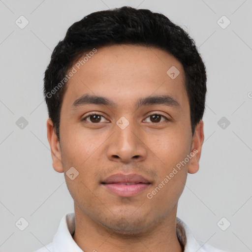 Neutral asian young-adult male with short  black hair and brown eyes